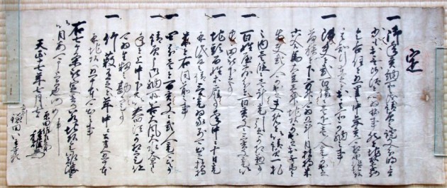 徳川家七ヶ条定書　天正１７年（１５８９） ７月７日